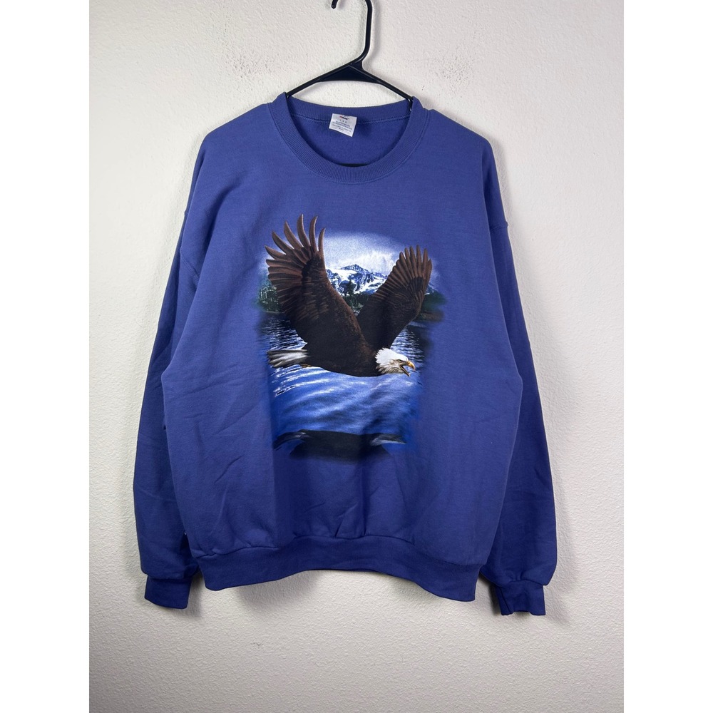 Vintage Jerzees NuBlend Bald Eagle Nature Print Sweatshirt, Blue, L